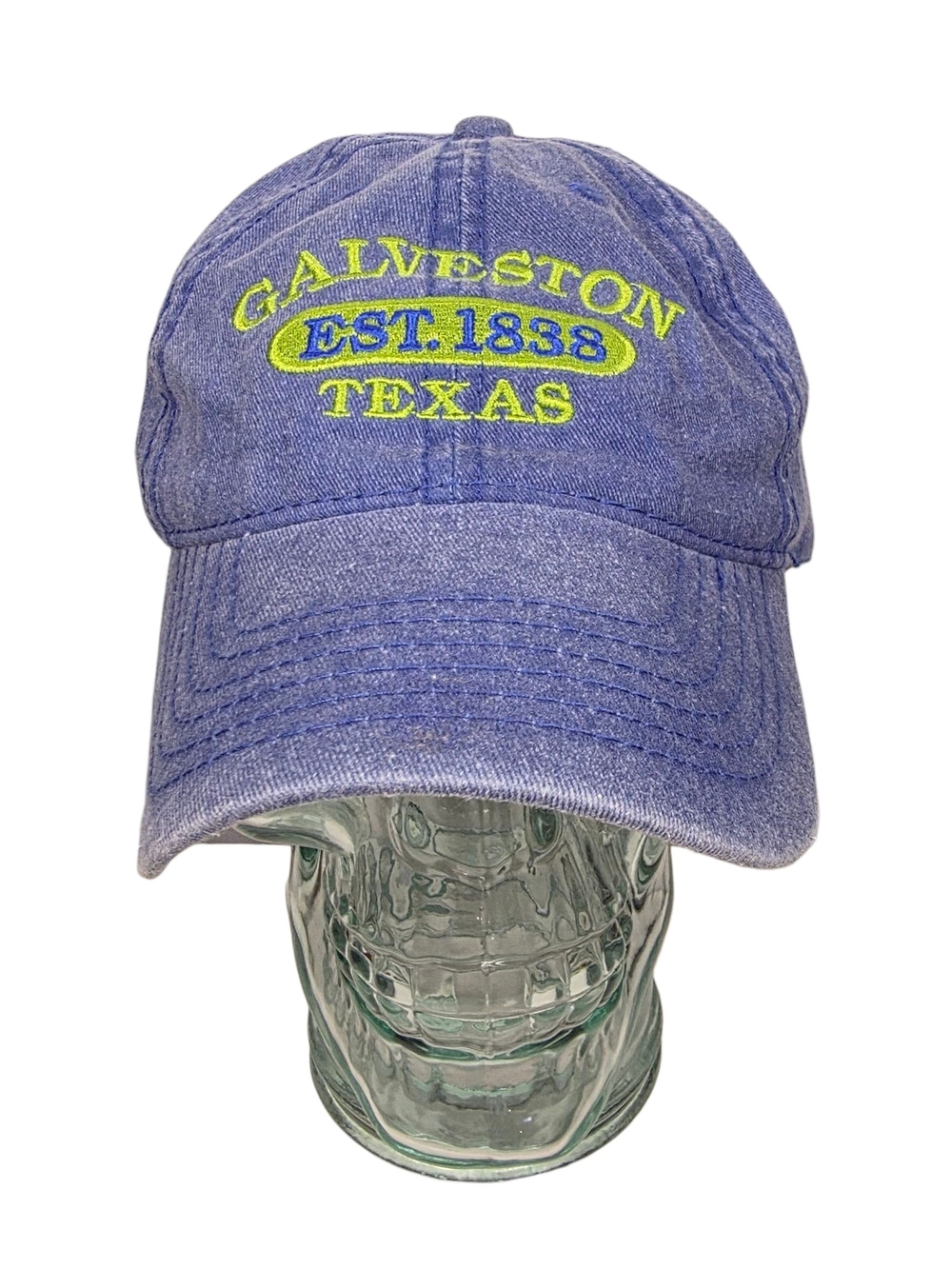 Galveston Texas Baseball Cap Hat Blue Distressed Acid Wash Embroidered EST 1838